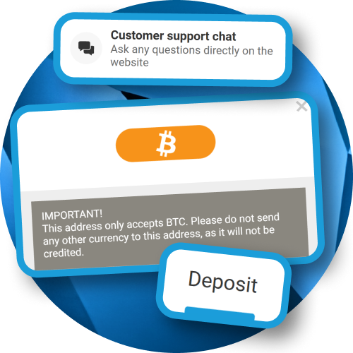 Warning message advising Megapari users to use only the BTC network when depositing Bitcoin to avoid loss of funds.