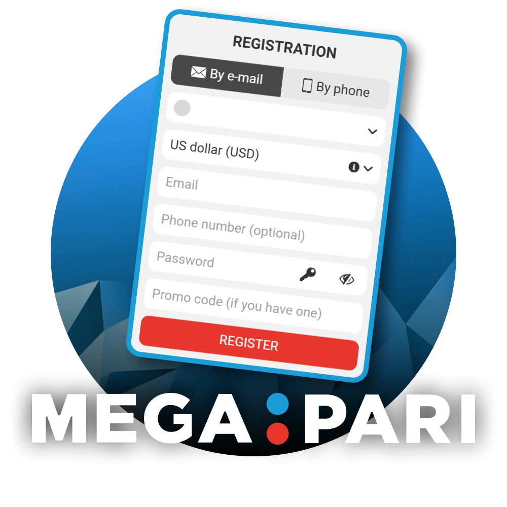 Megapari registration form allowing new users to sign up via email or phone.