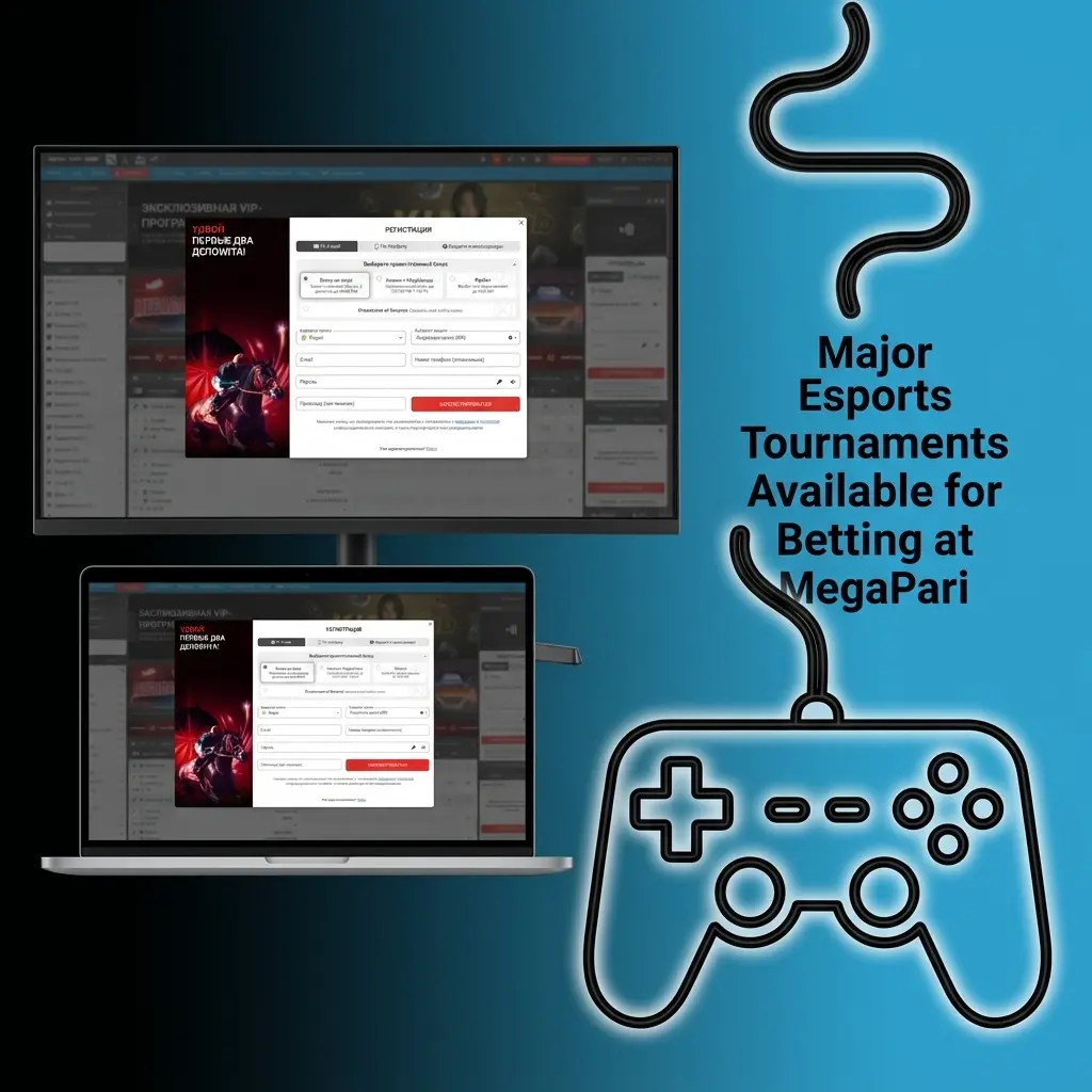 MegaPari esports betting tournaments table covering Dota 2, CS2, LoL, Valorant, and more in 2026