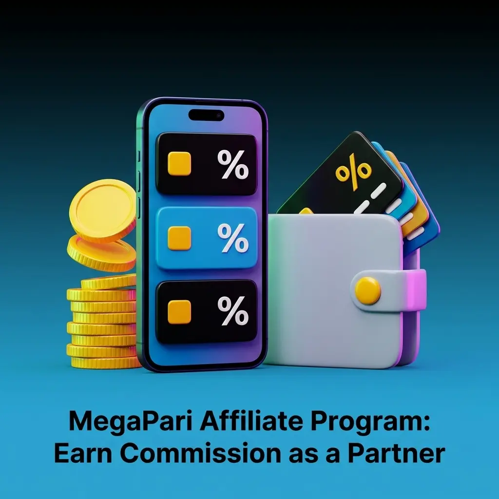 MegaPari affiliate program dashboard showing revenue share commissions up to 40% for sports betting and casino partners