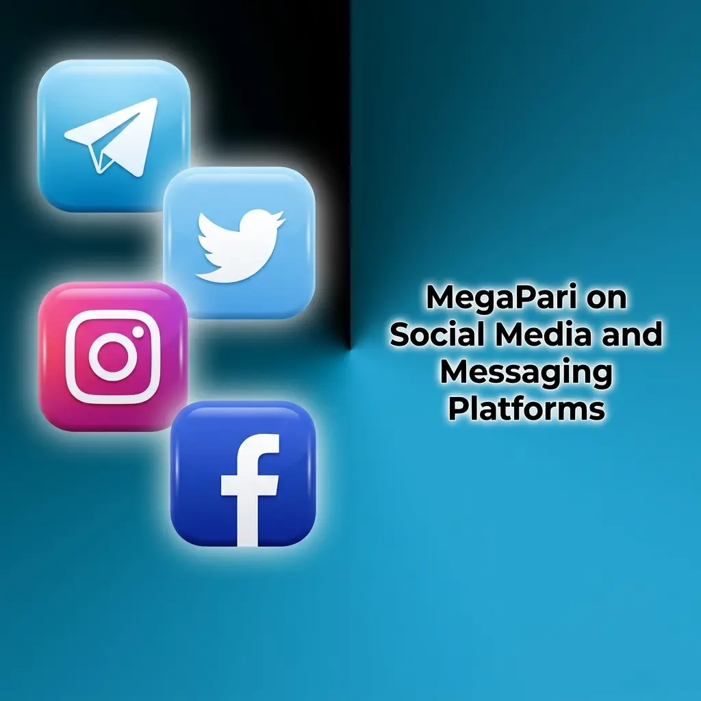 MegaPari social media and messaging support channels including Telegram, Twitter, Facebook, Instagram, and WhatsApp