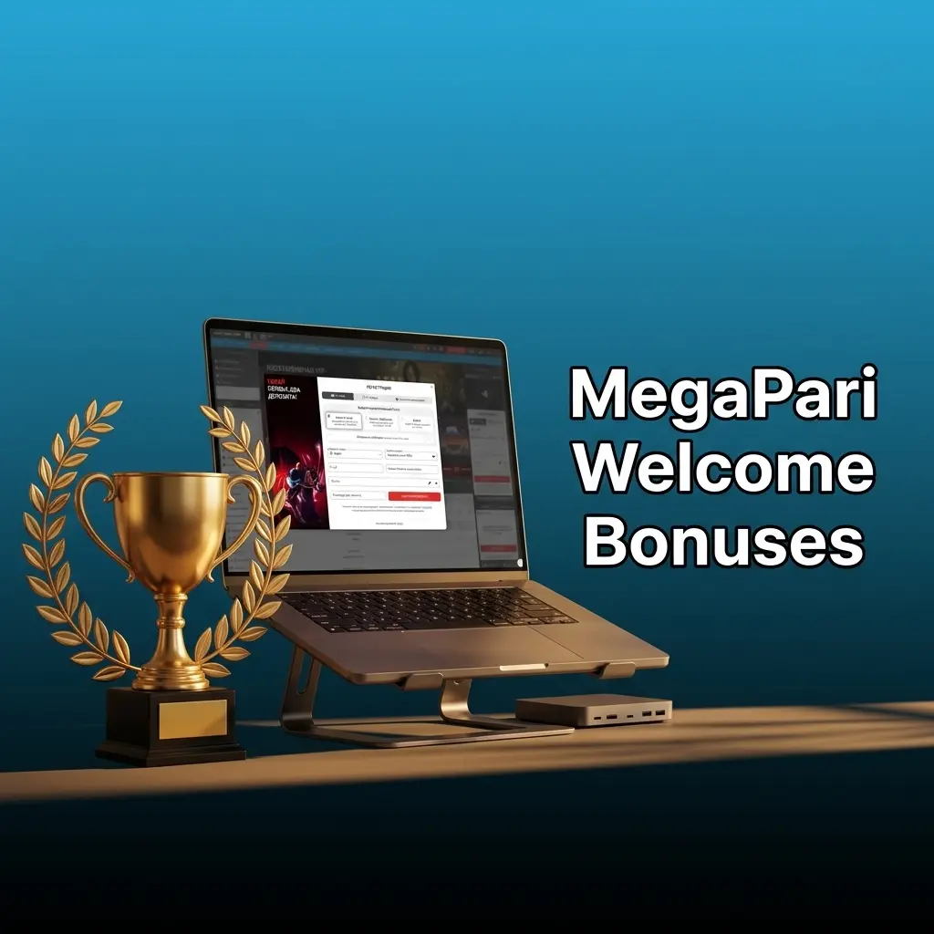MegaPari welcome bonus table showing casino and sports betting deposit match offers, free spins, and wagering requirements