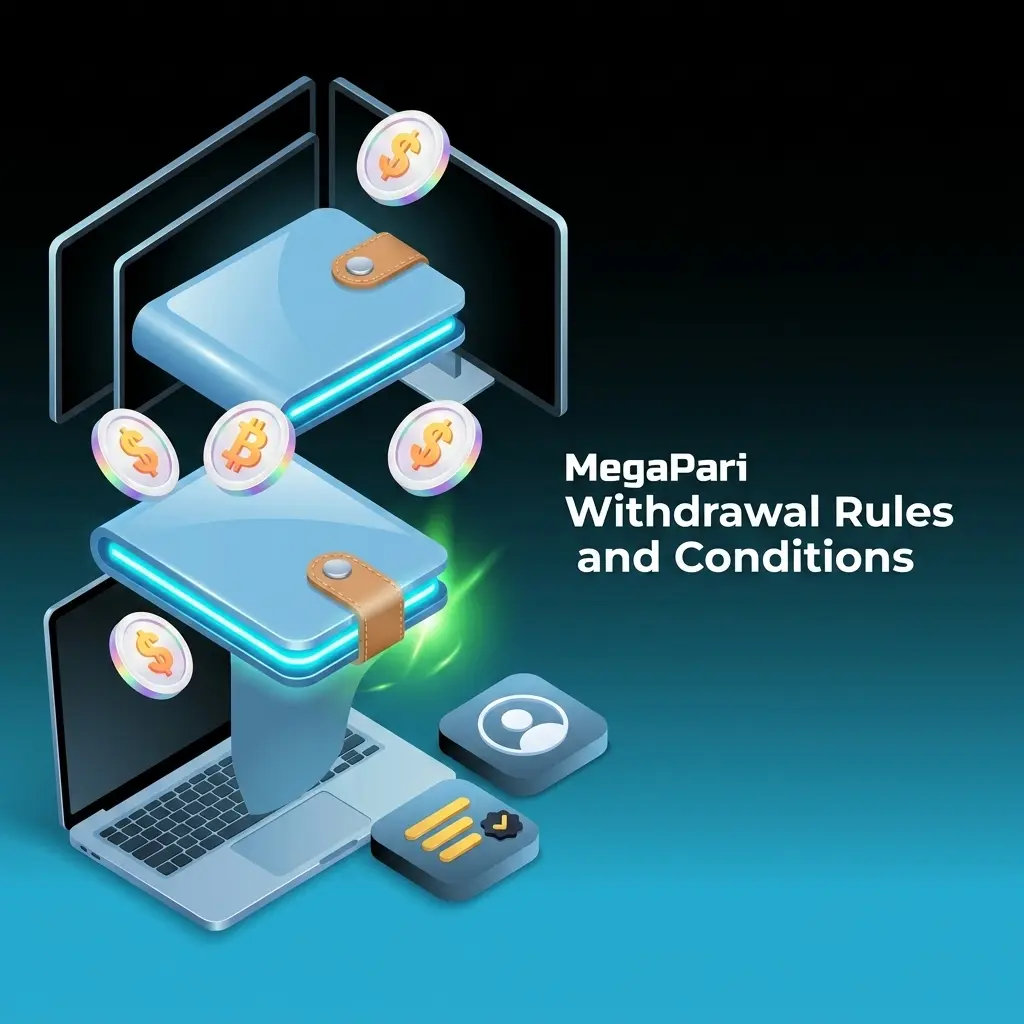 MegaPari withdrawal rules including KYC verification, deposit method match, bonus wagering, and minimum thresholds