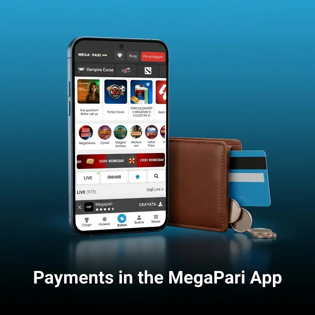 MegaPari app payment methods including Bitcoin, Ethereum, Skrill, Visa, and Mastercard for deposits and withdrawals