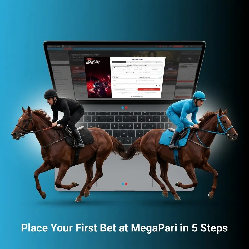 MegaPari first bet guide showing 5 steps from account registration to confirming a sports bet online