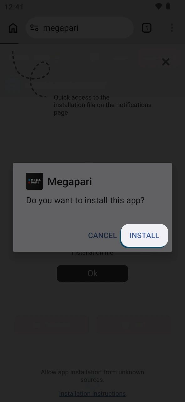Finish the setup to launch the MegaPari app on Android successfully.