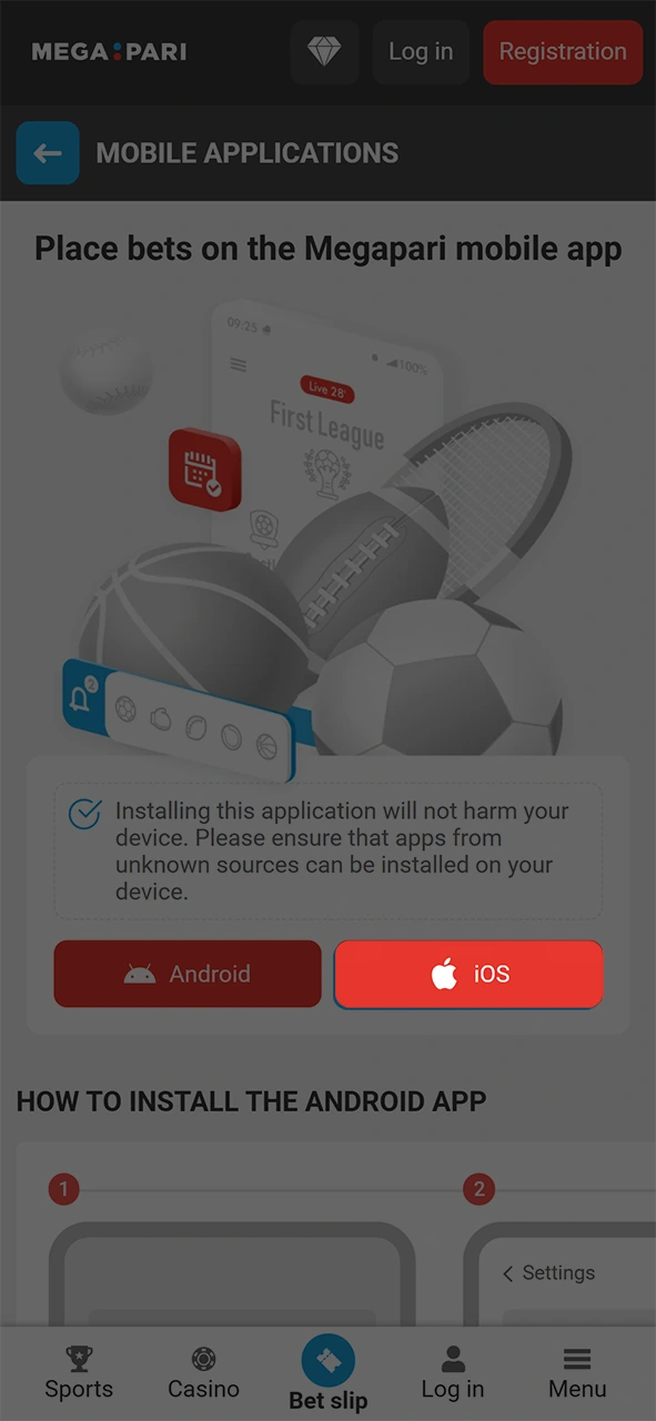 Click the provided link to get the MegaPari app for iOS.