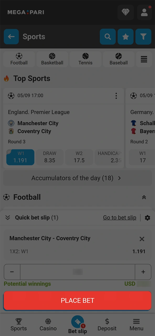 Finalize your betting slip to win big with the MegaPari app.