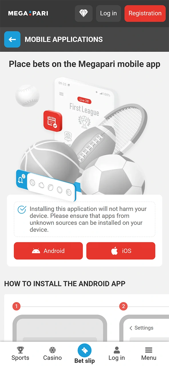 Launch your platform to begin mobile betting in the MegaPari app.