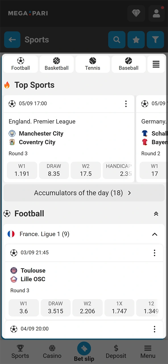 Pick an exciting sports event for your MegaPari app betting session.