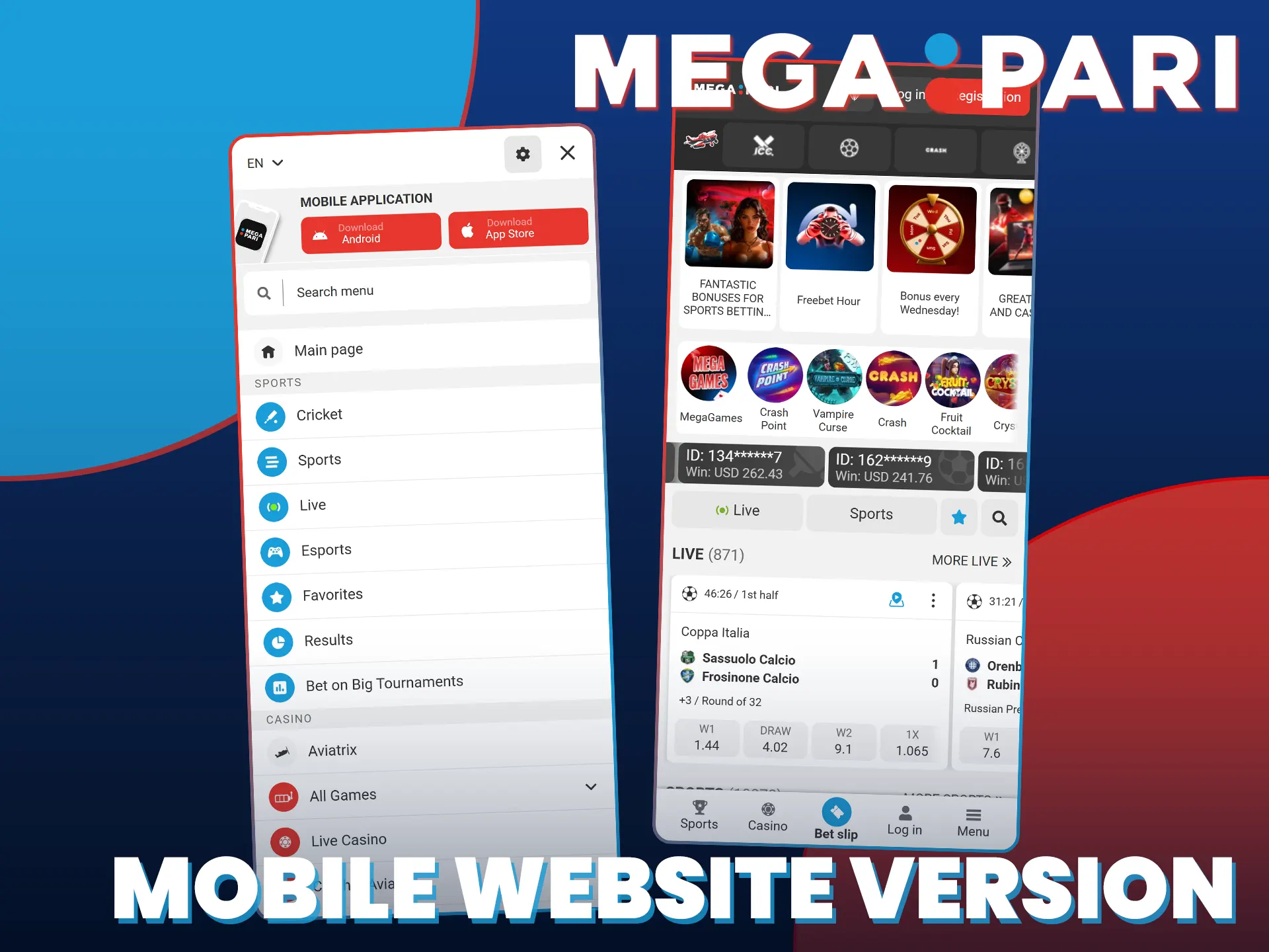 Compare the flexible mobile browser version with the MegaPari App.