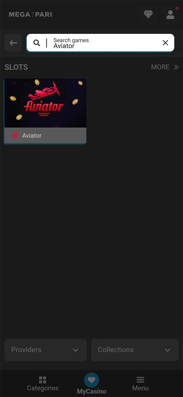 Search the lobby to play Aviator at the MegaPari casino today.
