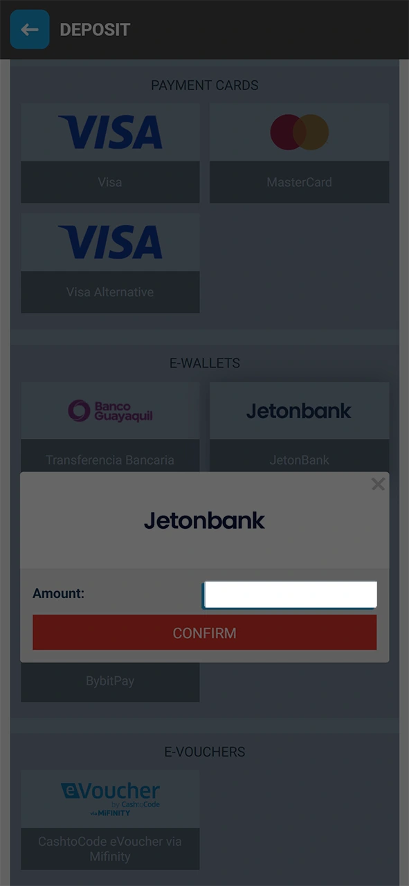 Specify your desired sum to proceed with the MegaPari deposit.