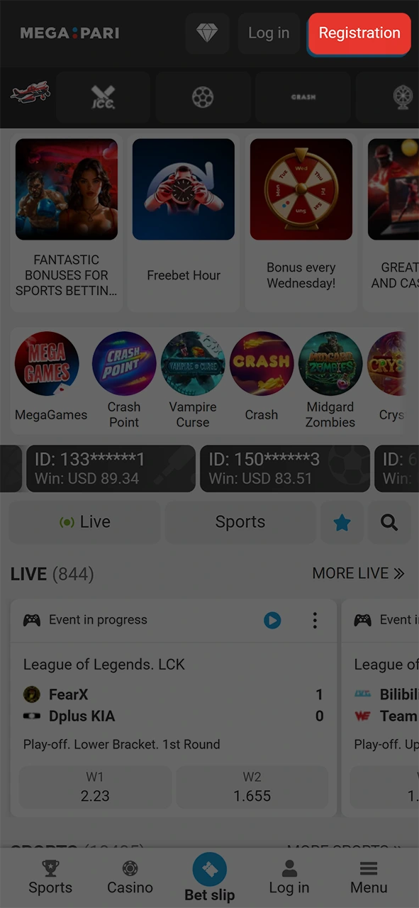 Press the sign-up button to access the MegaPari live casino.