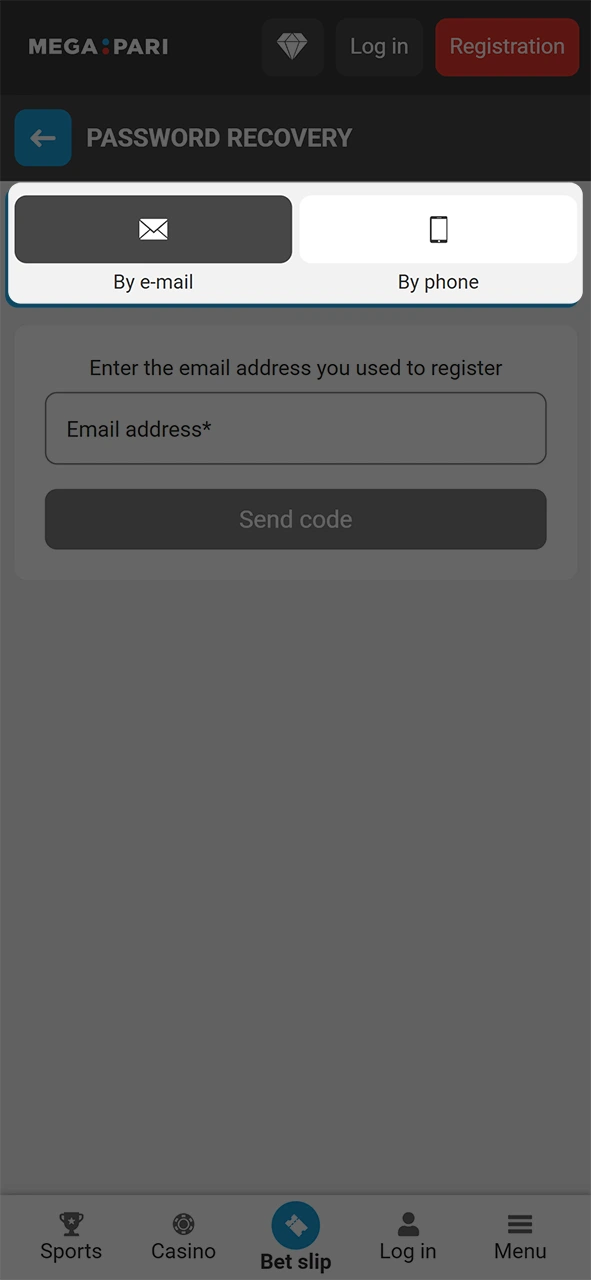 Pick your preferred password reset method for the MegaPari login.