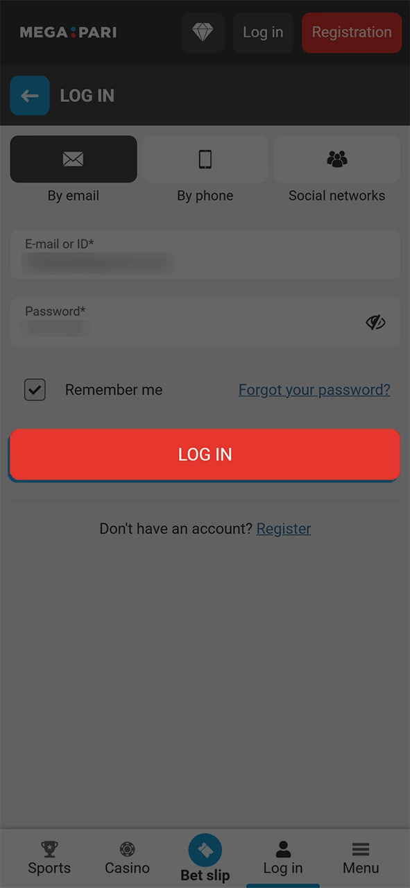 Enter your profile after a successful login via MegaPari app.