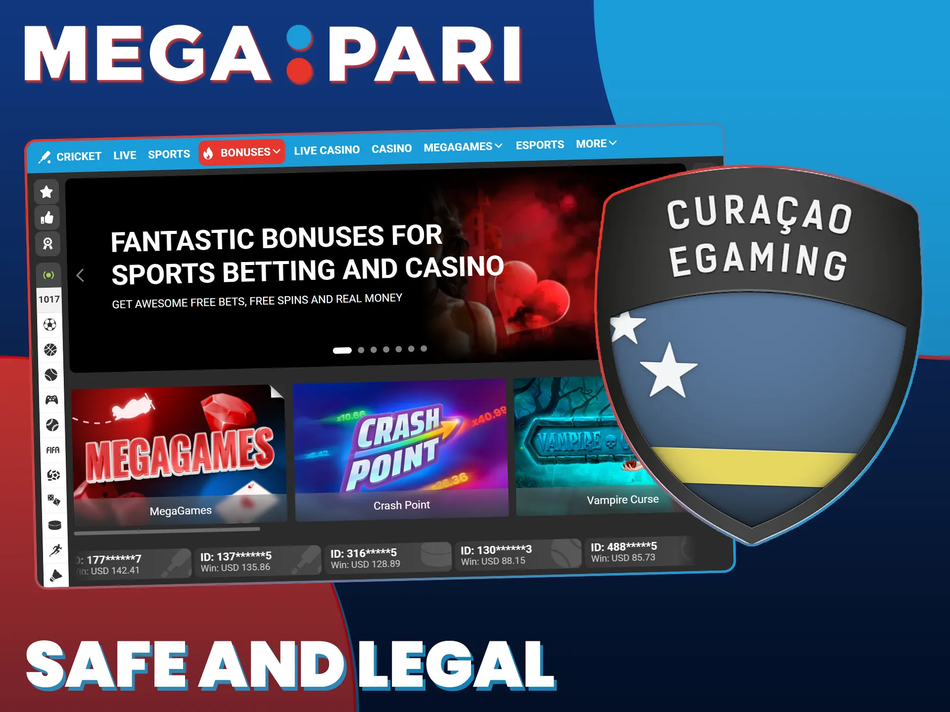 Experience completely legal and protected online gambling on the MegaPari website.