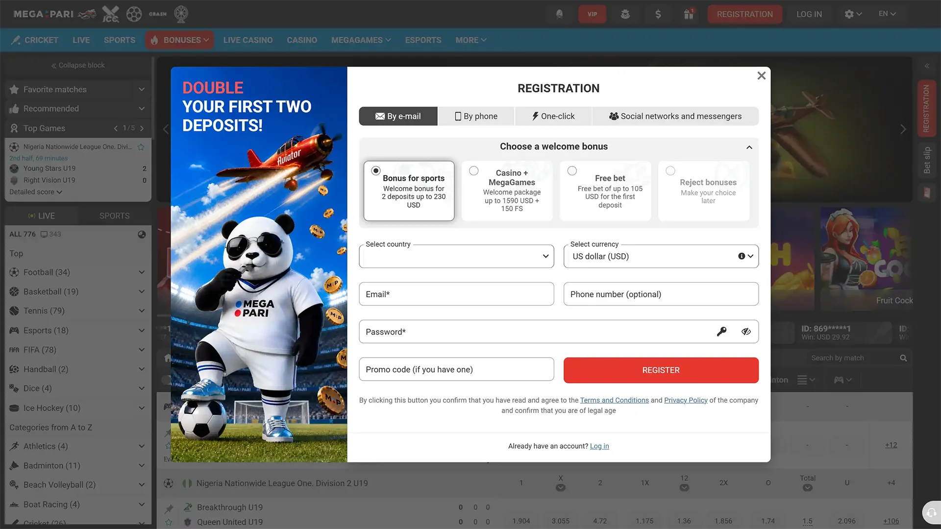 Use the registration interface at MegaPari to create your account.