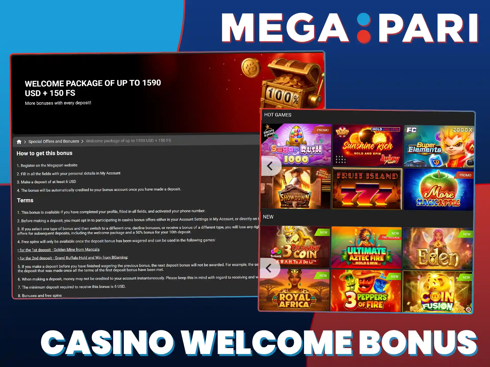Activate your casino welcome bonus with free spins at MegaPari today.