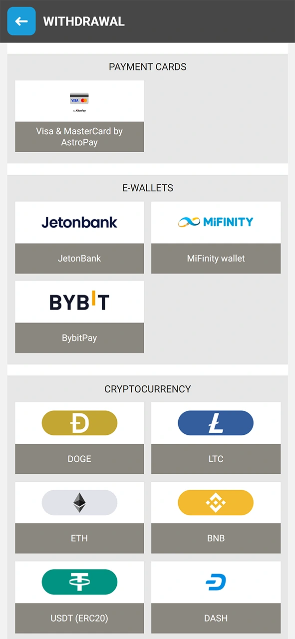 Select your preferred payment system for a smooth MegaPari withdrawal.