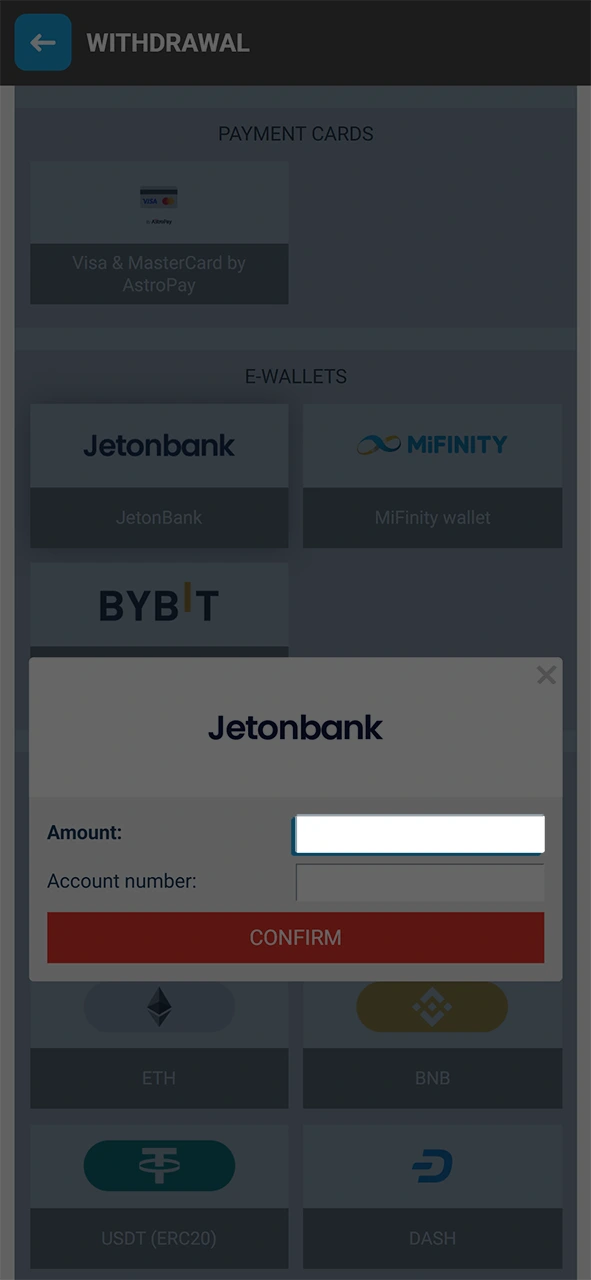 Input the payout sum and payment details for MegaPari withdrawal.